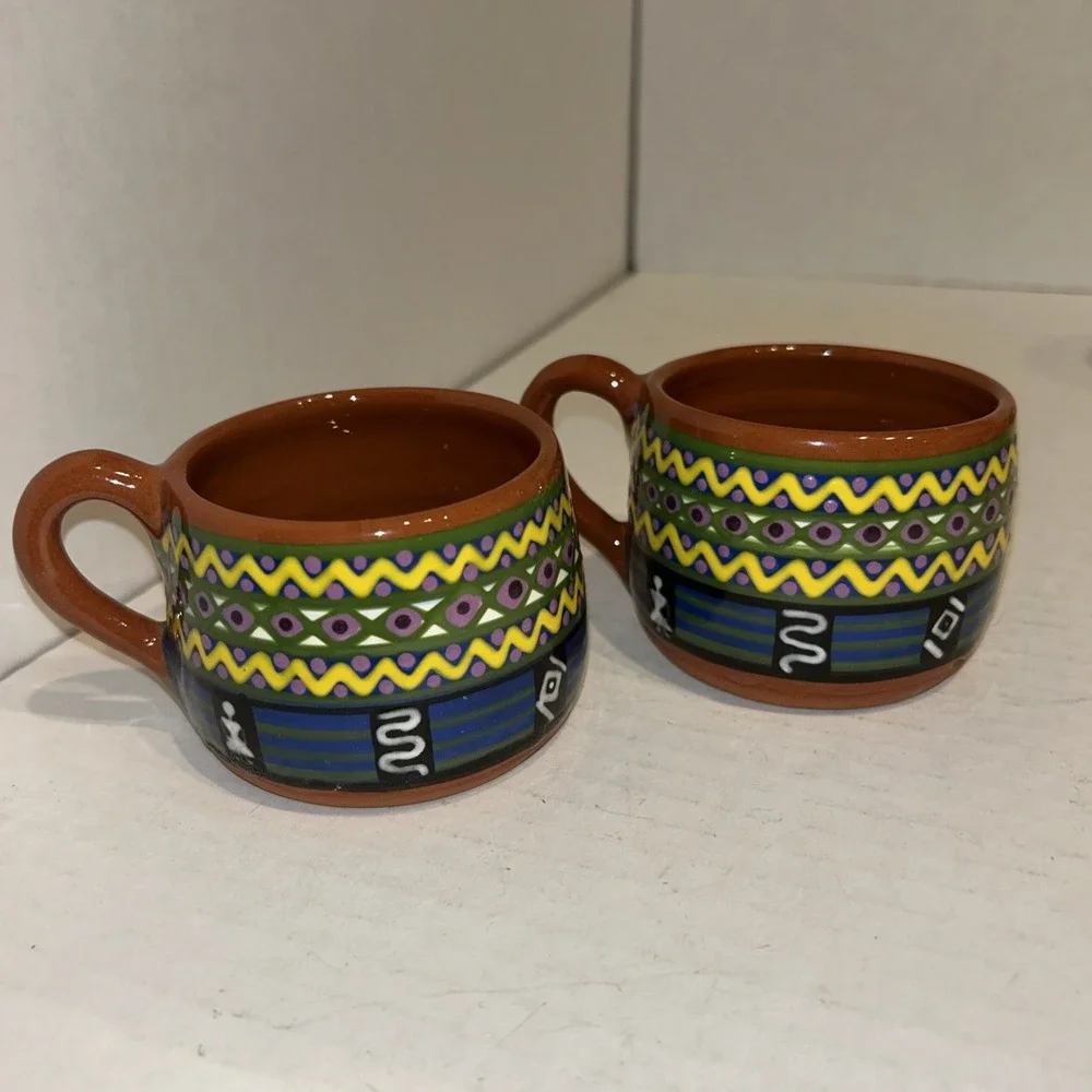 Terra Cotta Aztec Style Mug Set Of 2‎ San Antonio Aguas Caliantas